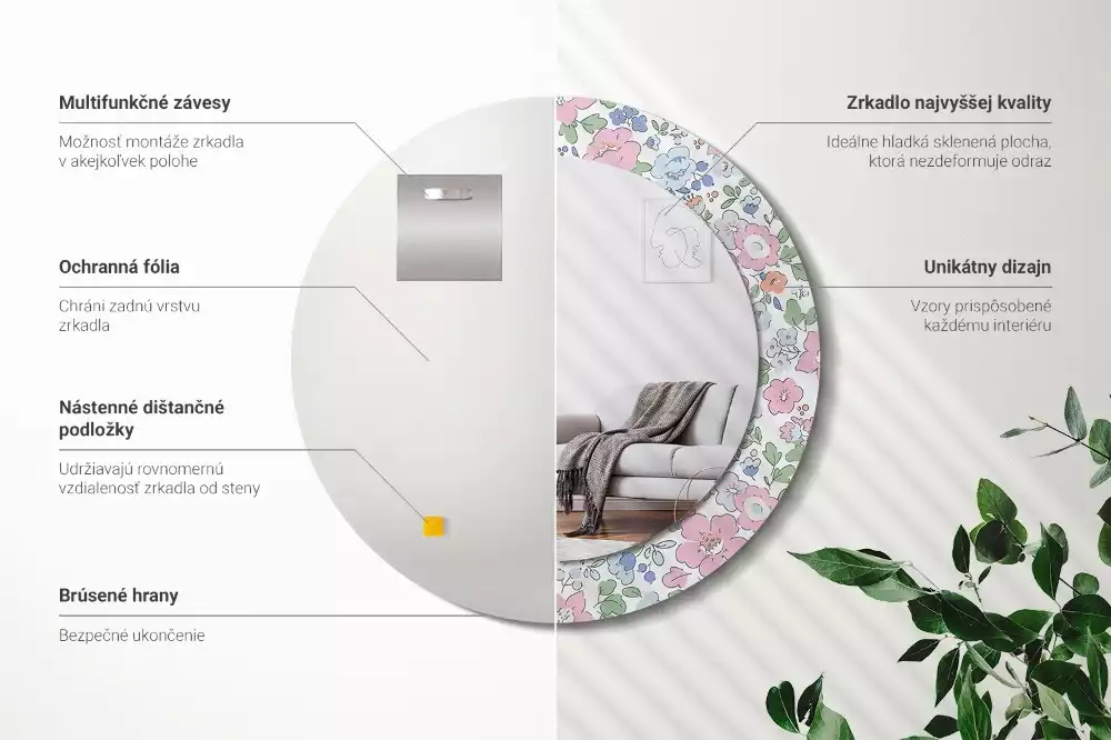 Bedrukte ronde spiegel Kleurrijke bloemen