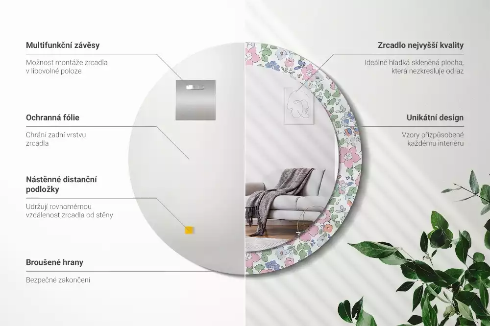 Bedrukte ronde spiegel Kleurrijke bloemen