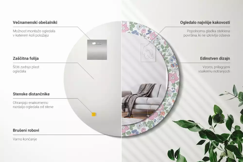 Bedrukte ronde spiegel Kleurrijke bloemen