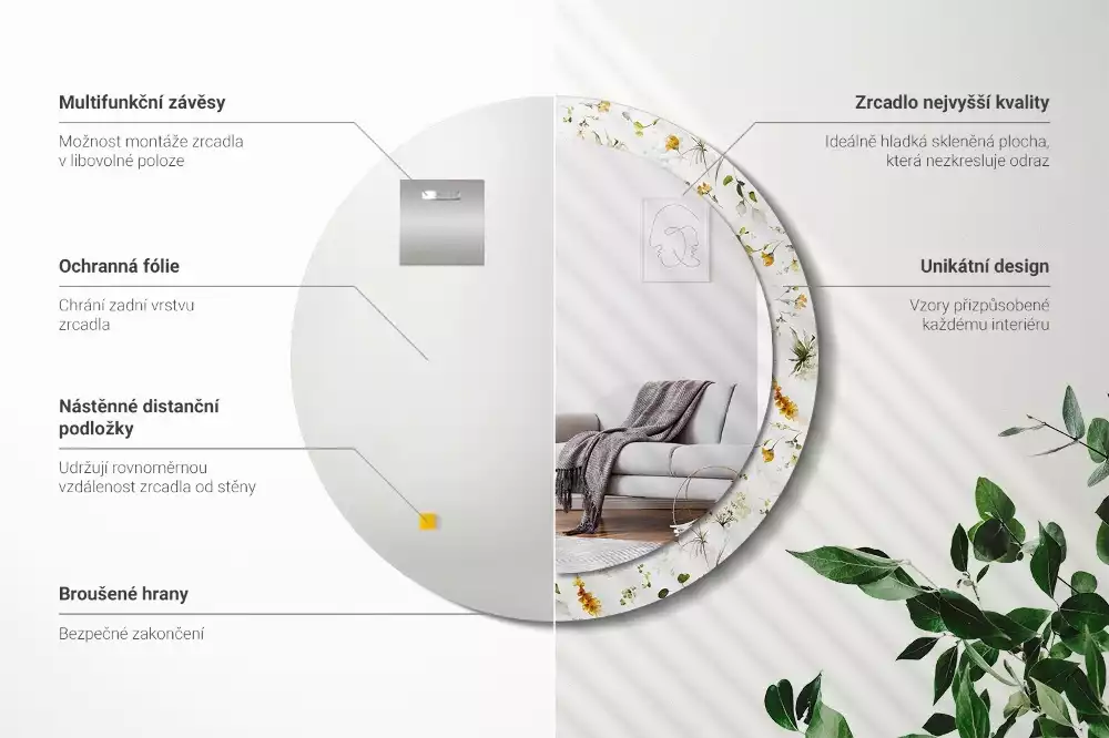 Ronde spiegel met bedrukte lijst Wilde bloemen