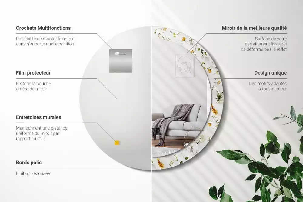 Ronde spiegel met bedrukte lijst Wilde bloemen