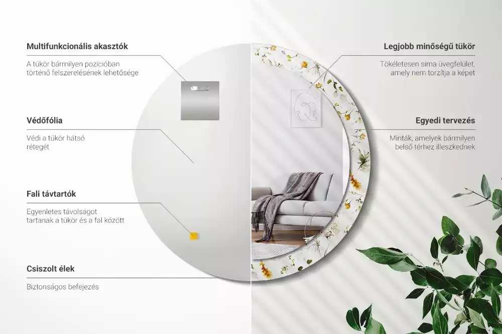 Ronde spiegel met bedrukte lijst Wilde bloemen