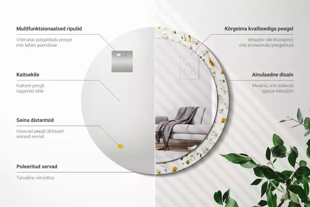 Ronde spiegel met bedrukte lijst Wilde bloemen