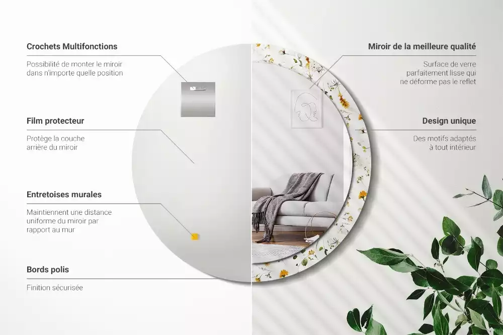 Ronde spiegel met bedrukte lijst Wilde bloemen