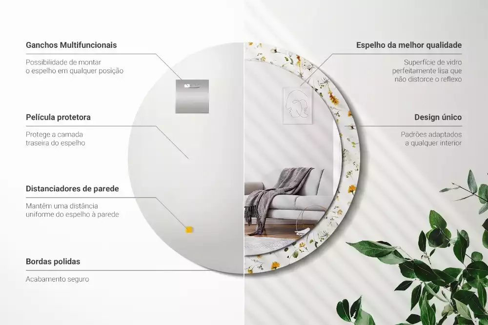 Ronde spiegel met bedrukte lijst Wilde bloemen