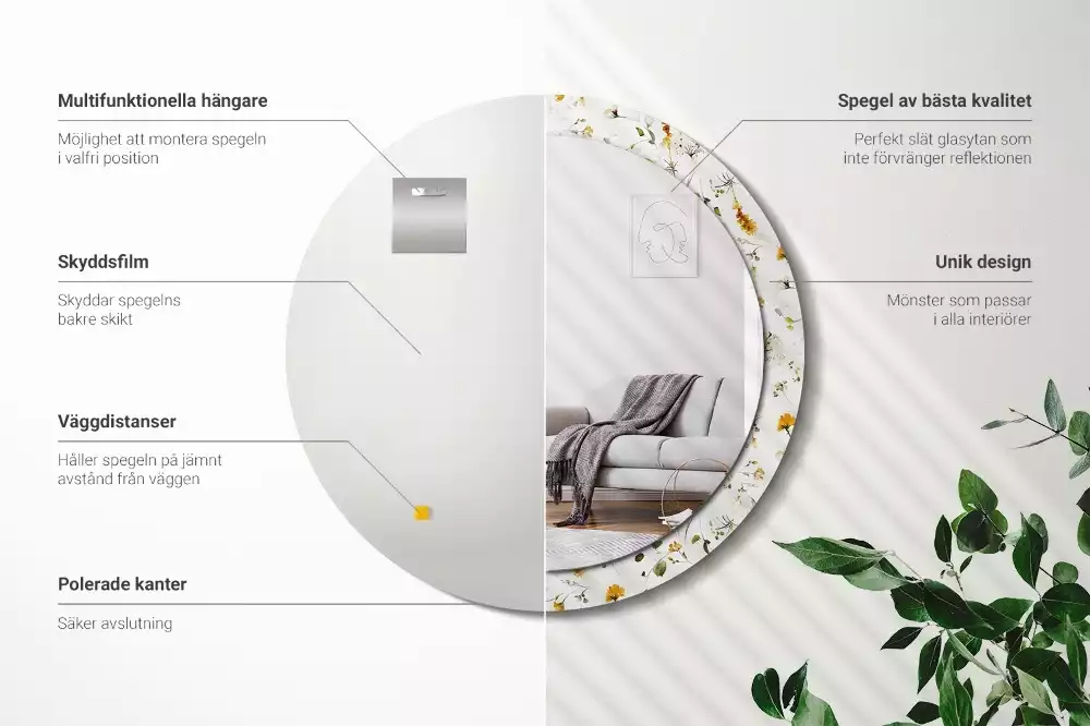 Ronde spiegel met bedrukte lijst Wilde bloemen