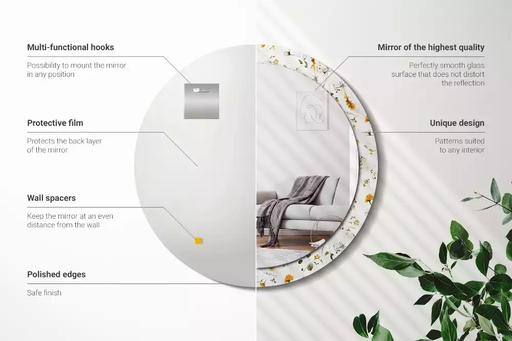 Ronde spiegel met bedrukte lijst Wilde bloemen