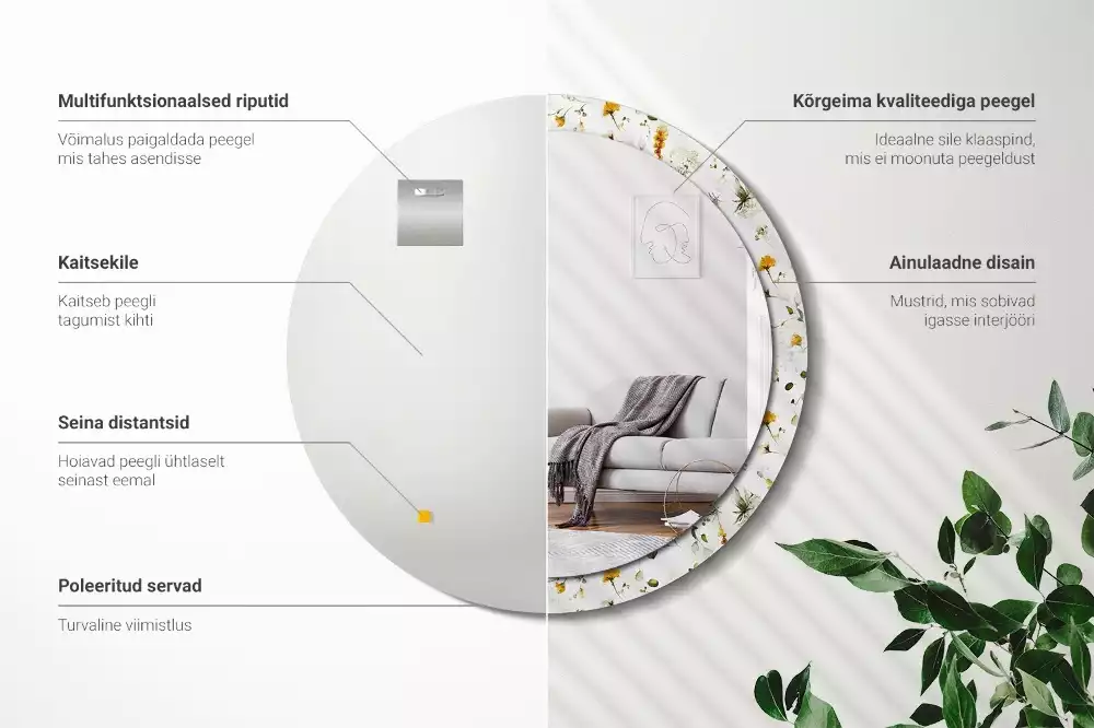 Ronde spiegel met bedrukte lijst Wilde bloemen