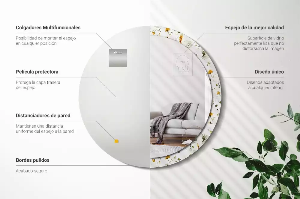 Ronde spiegel met bedrukte lijst Wilde bloemen