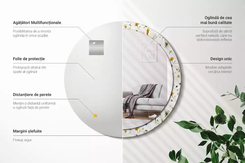 Ronde spiegel met bedrukte lijst Wilde bloemen