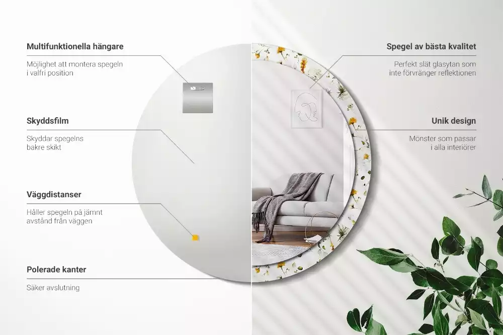 Ronde spiegel met bedrukte lijst Wilde bloemen