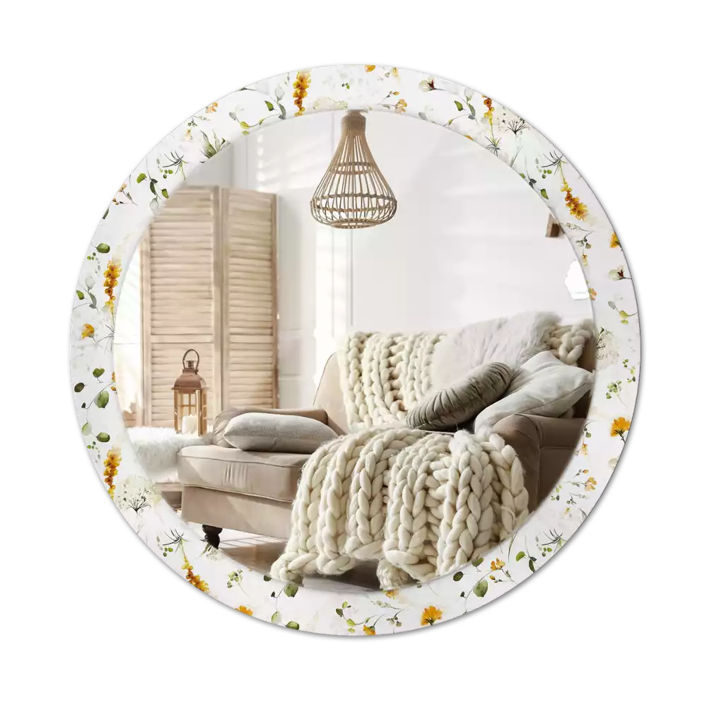 Ronde spiegel met bedrukte lijst Wilde bloemen