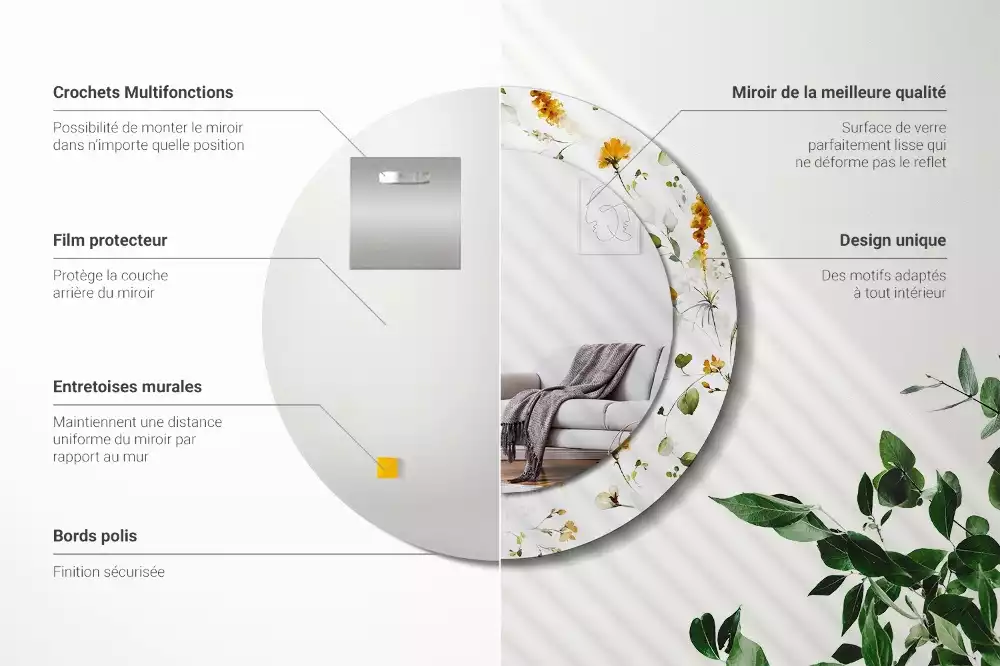 Ronde spiegel met bedrukte lijst Wilde bloemen