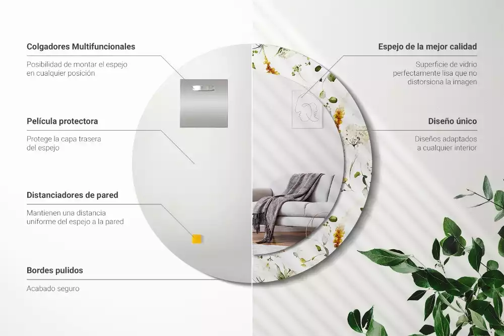 Ronde spiegel met bedrukte lijst Wilde bloemen