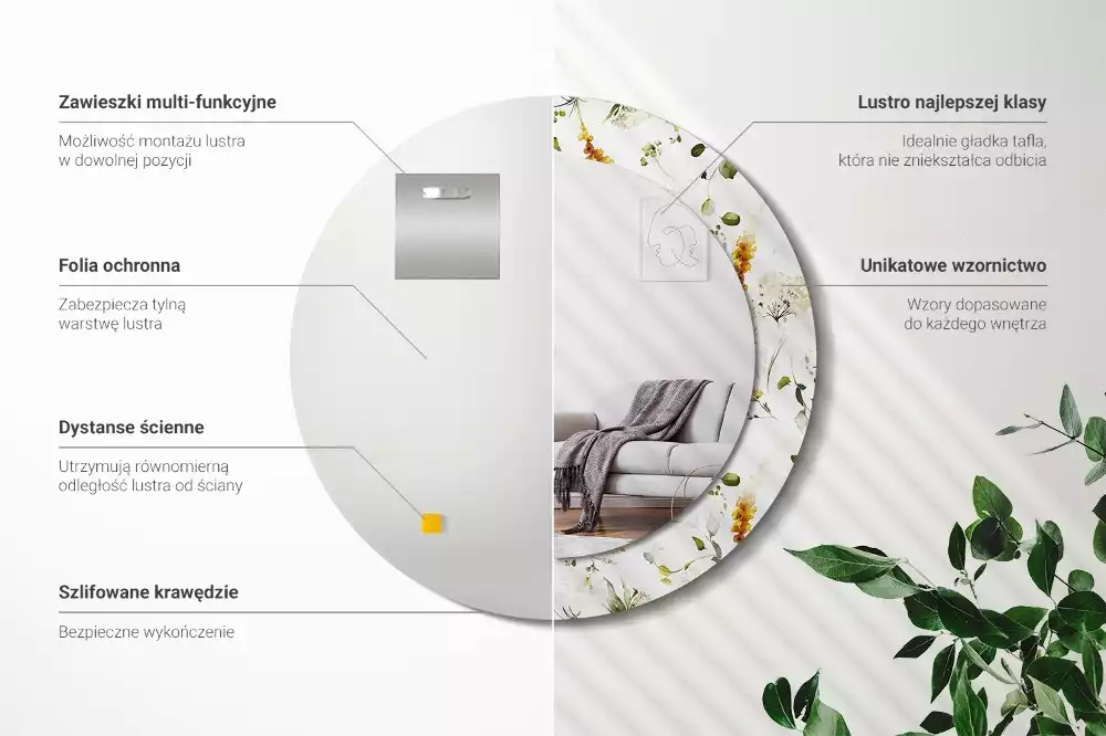 Ronde spiegel met bedrukte lijst Wilde bloemen
