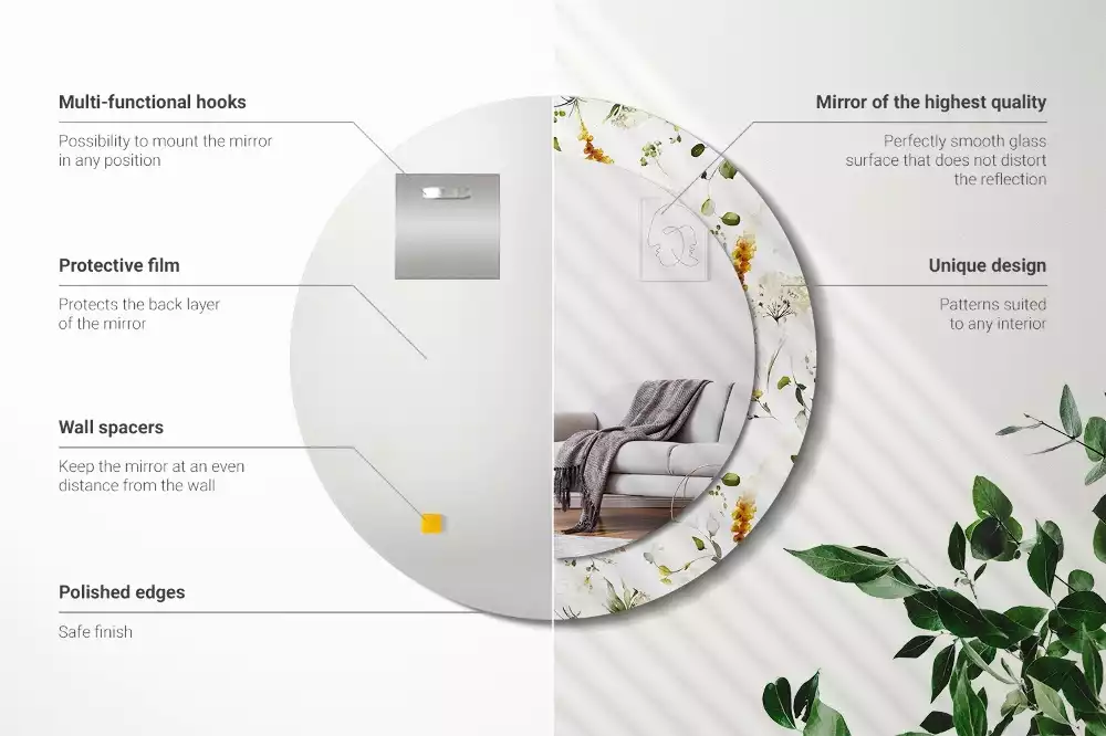 Ronde spiegel met bedrukte lijst Wilde bloemen