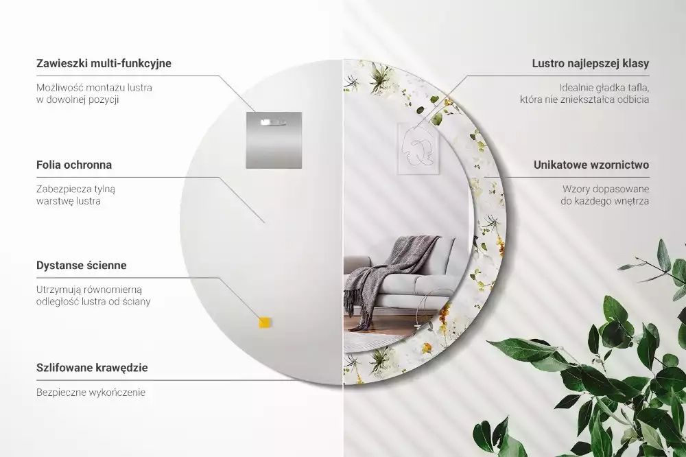Ronde spiegel met bedrukte lijst Wilde bloemen