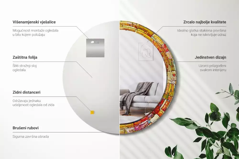 Ronde spiegel met decoratie Kleurrijk glas-in-lood