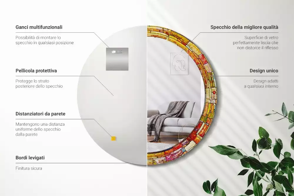 Ronde spiegel met decoratie Kleurrijk glas-in-lood