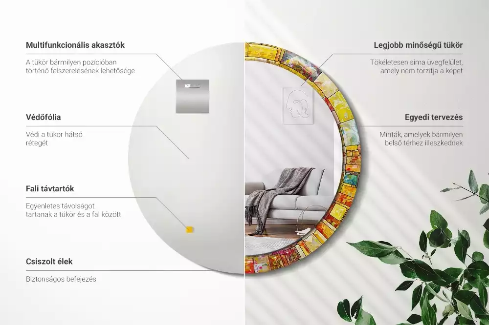 Ronde spiegel met decoratie Kleurrijk glas-in-lood