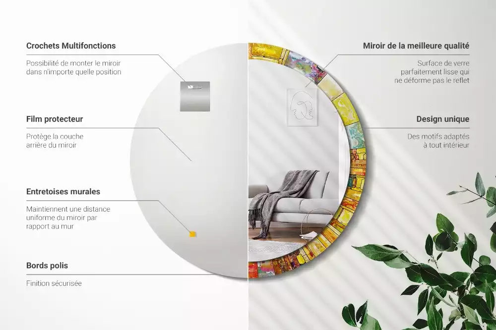 Ronde spiegel met decoratie Kleurrijk glas-in-lood