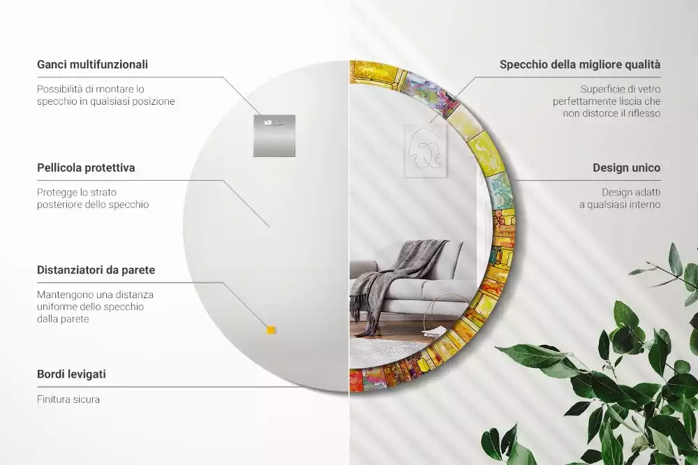 Ronde spiegel met decoratie Kleurrijk glas-in-lood