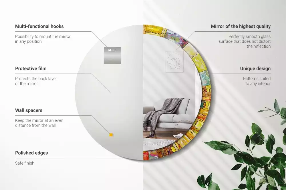 Ronde spiegel met decoratie Kleurrijk glas-in-lood
