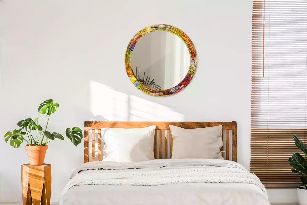Ronde spiegel met decoratie Kleurrijk glas-in-lood