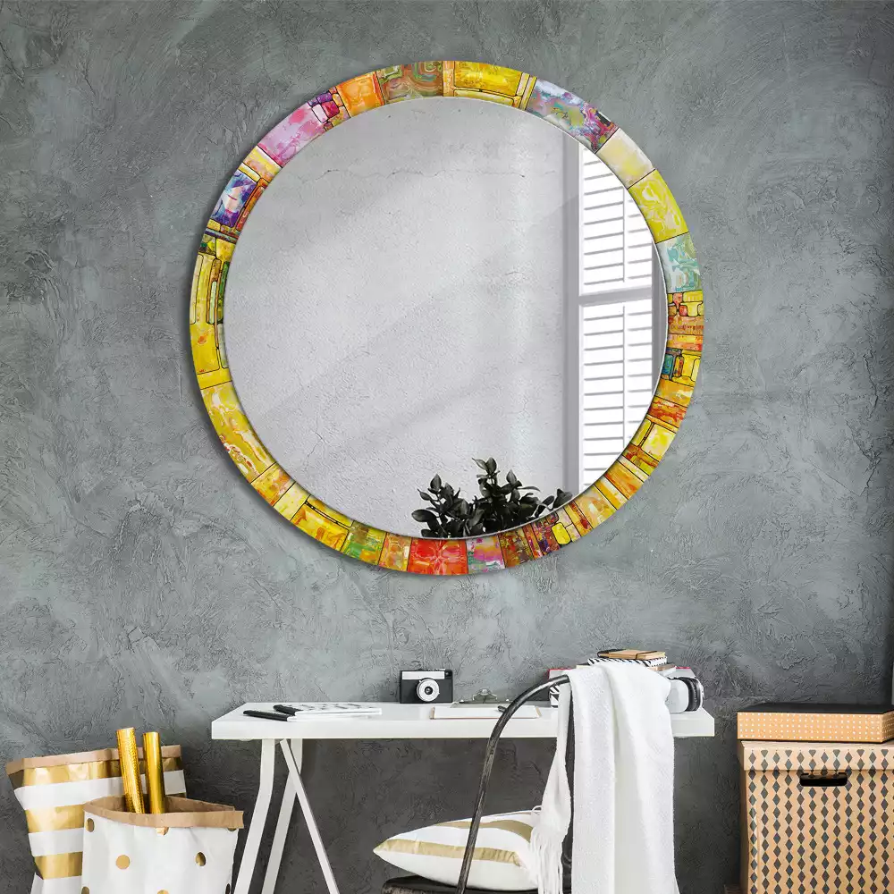 Ronde spiegel met decoratie Kleurrijk glas-in-lood