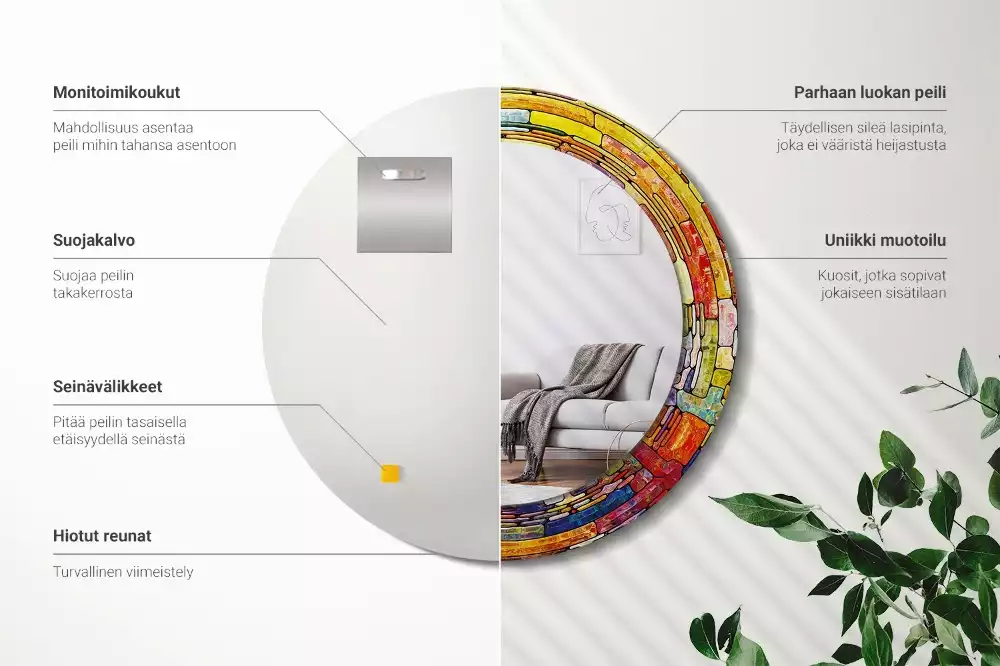 Ronde spiegel met decoratie Kleurrijk glas-in-lood