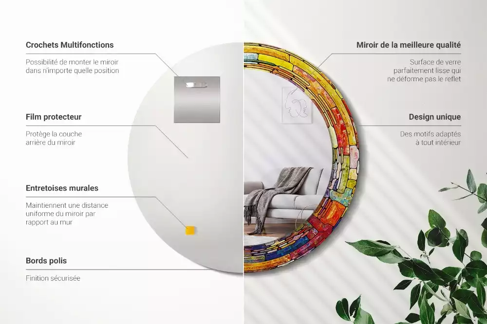 Ronde spiegel met decoratie Kleurrijk glas-in-lood