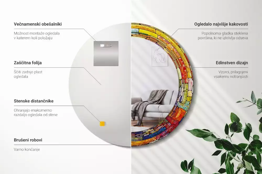 Ronde spiegel met decoratie Kleurrijk glas-in-lood