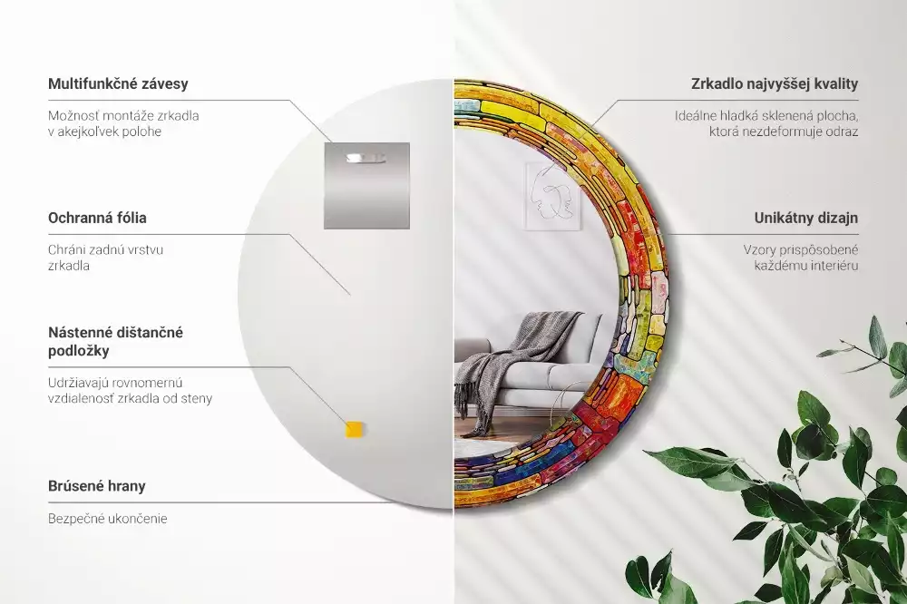 Ronde spiegel met decoratie Kleurrijk glas-in-lood