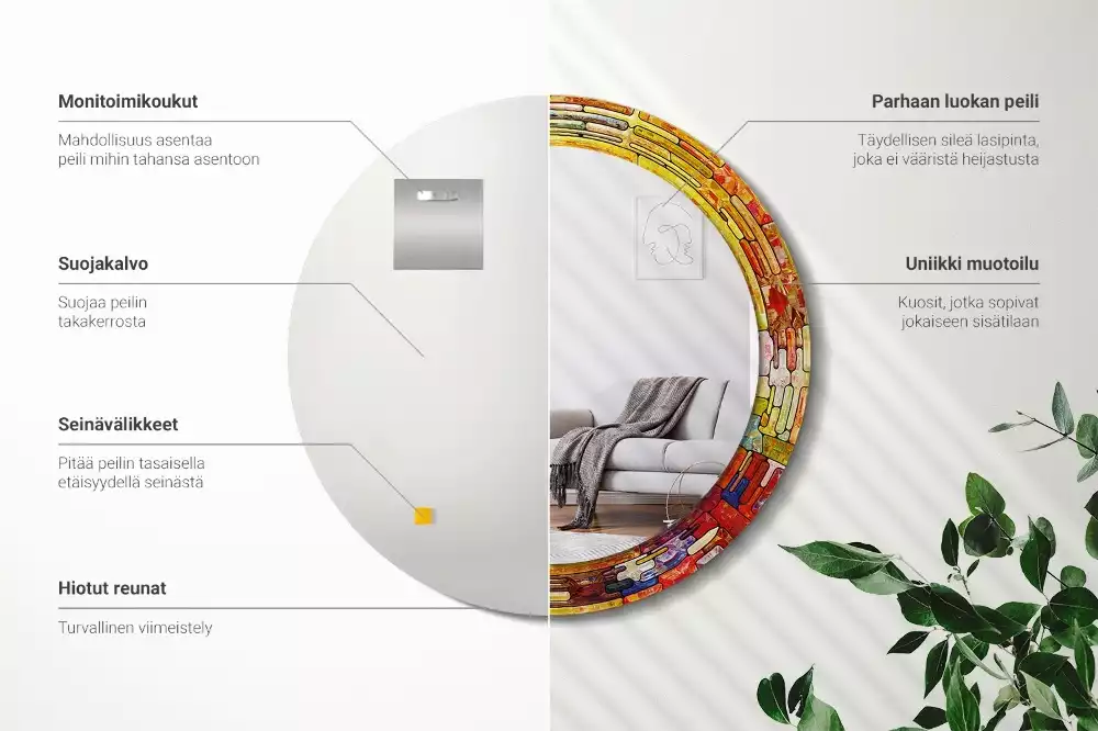 Ronde spiegel met decoratie Kleurrijk glas-in-lood