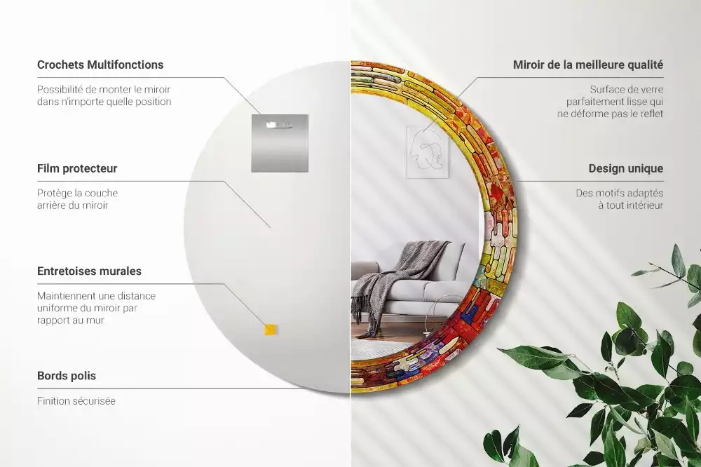 Ronde spiegel met decoratie Kleurrijk glas-in-lood