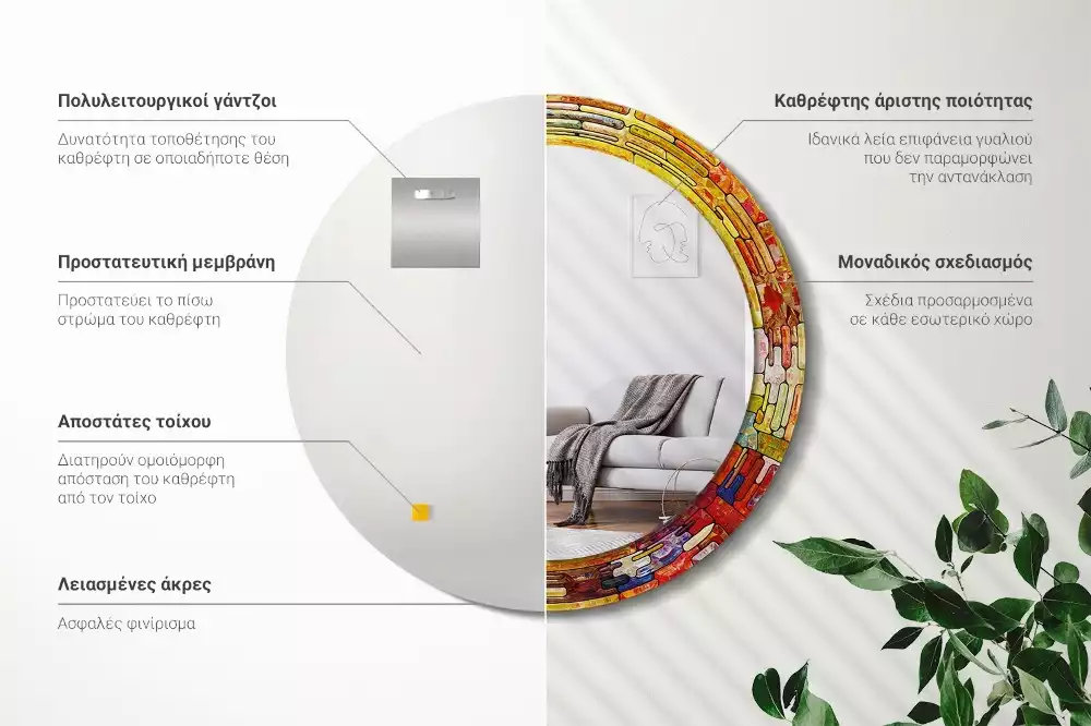 Ronde spiegel met decoratie Kleurrijk glas-in-lood