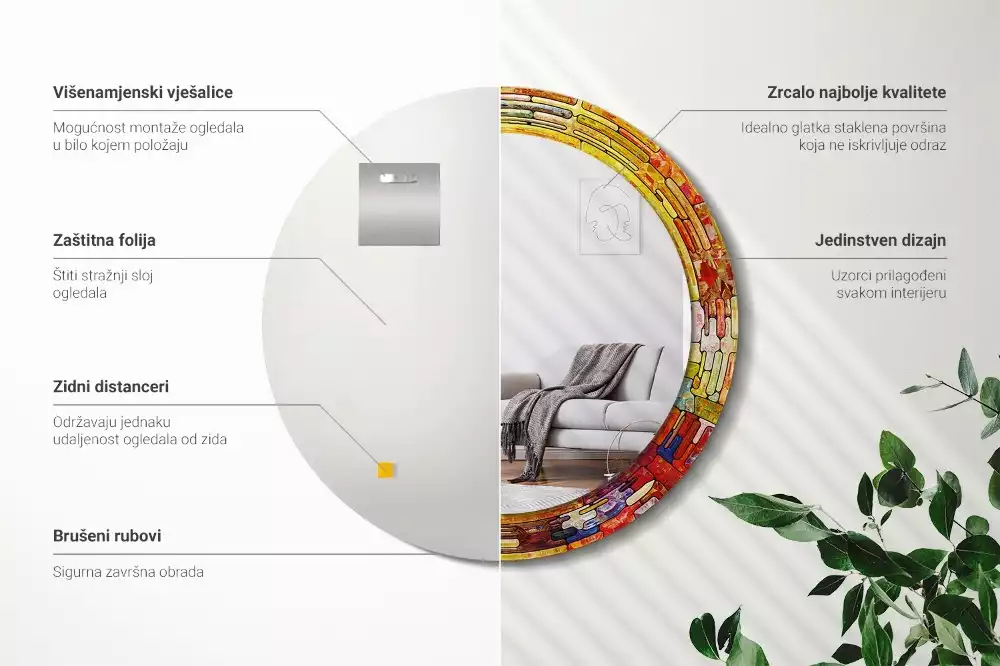 Ronde spiegel met decoratie Kleurrijk glas-in-lood