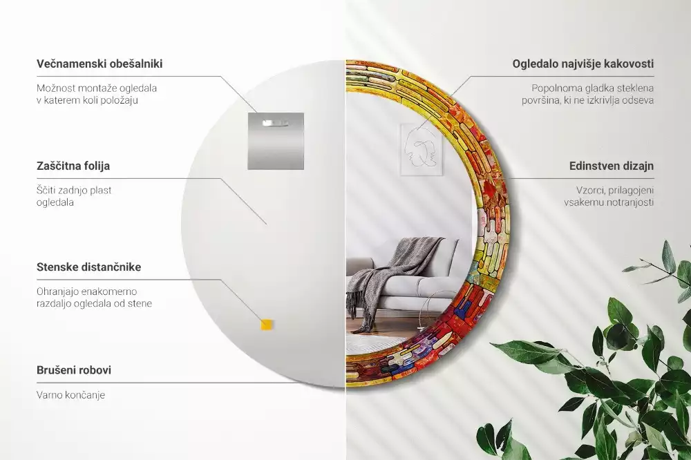 Ronde spiegel met decoratie Kleurrijk glas-in-lood