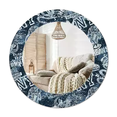 Ronde spiegel met bedrukte lijst New York College