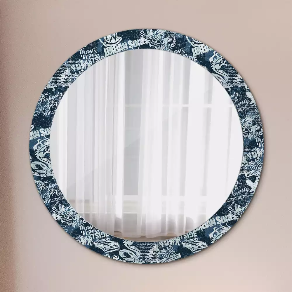 Ronde spiegel met bedrukte lijst New York College
