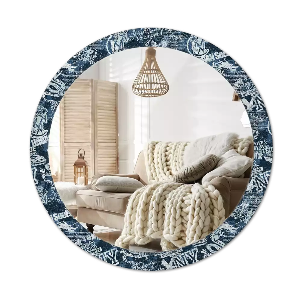 Ronde spiegel met bedrukte lijst New York College