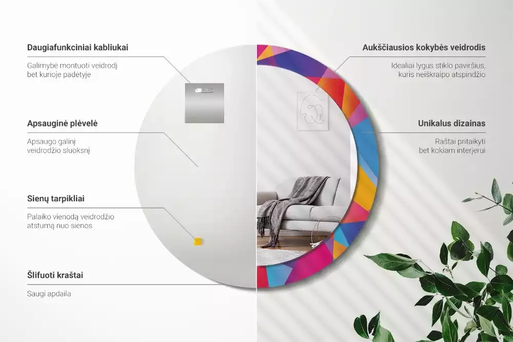 Ronde spiegel met decoratie Geometrische compositie