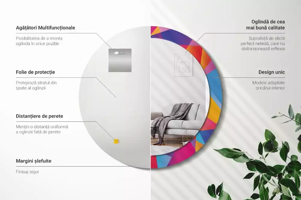 Ronde spiegel met decoratie Geometrische compositie