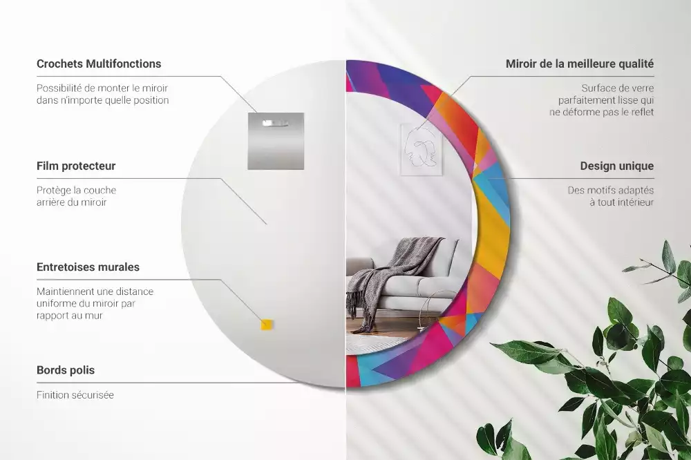 Ronde spiegel met decoratie Geometrische compositie