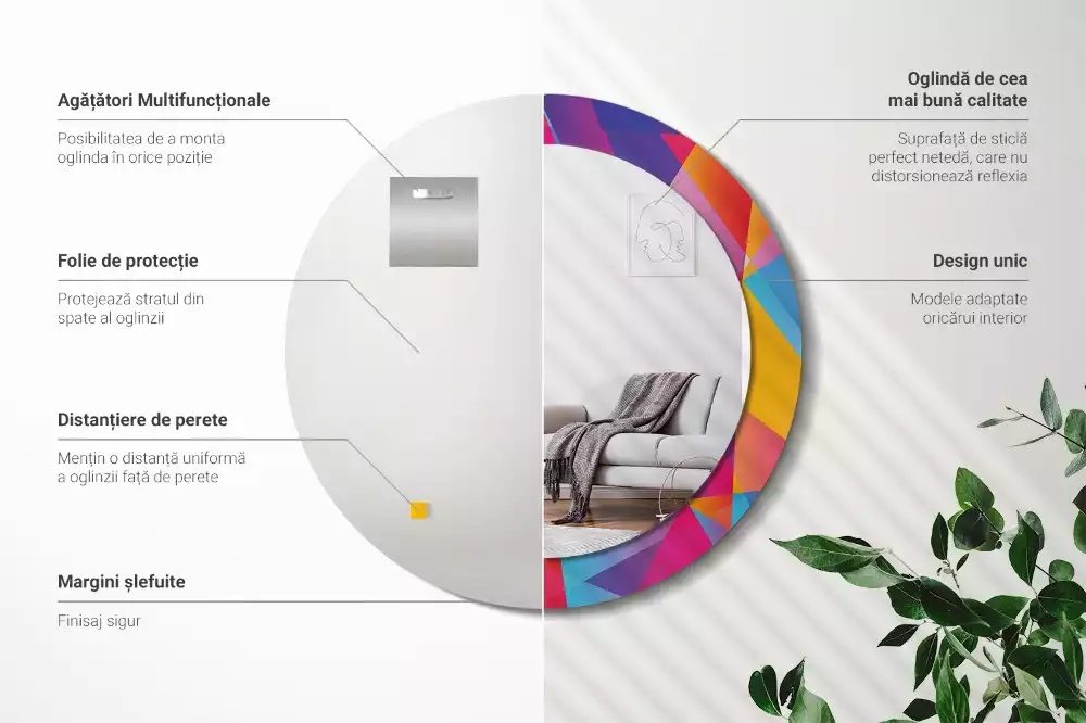 Ronde spiegel met decoratie Geometrische compositie