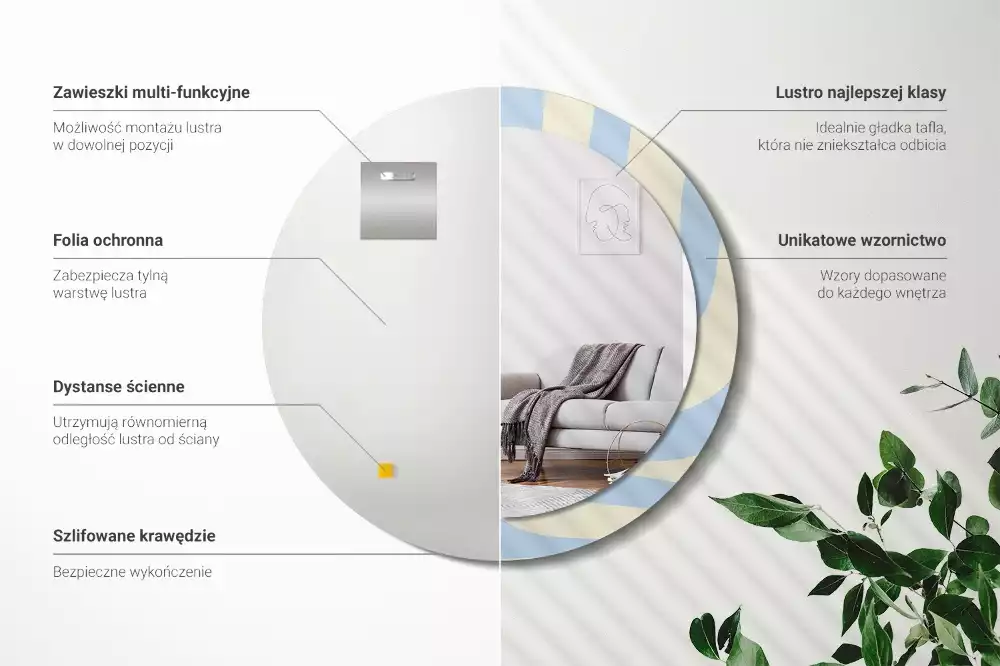 Ronde spiegel met bedrukte lijst Abstracte vorm