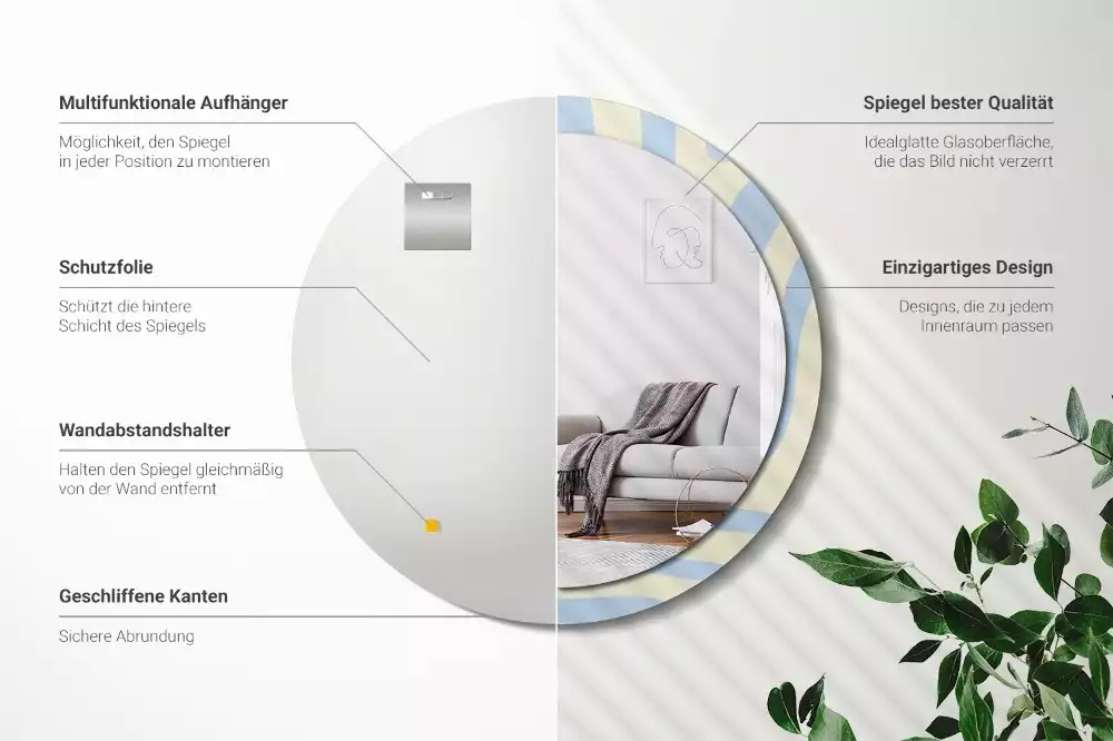 Ronde spiegel met bedrukte lijst Abstracte vorm