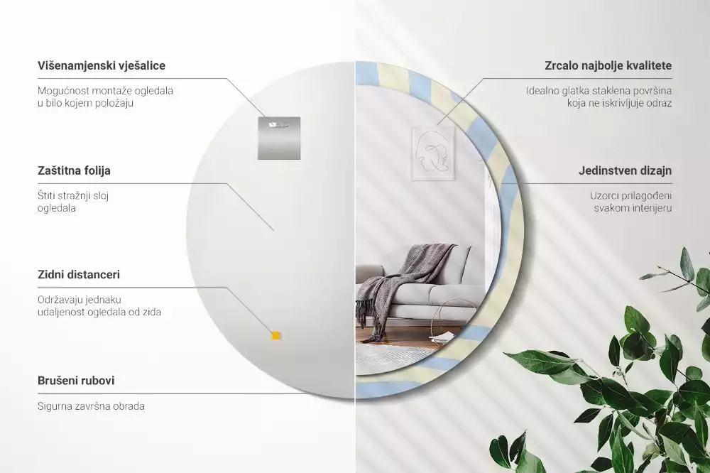 Ronde spiegel met bedrukte lijst Abstracte vorm