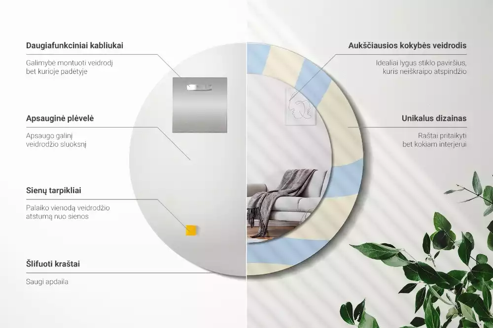 Ronde spiegel met bedrukte lijst Abstracte vorm