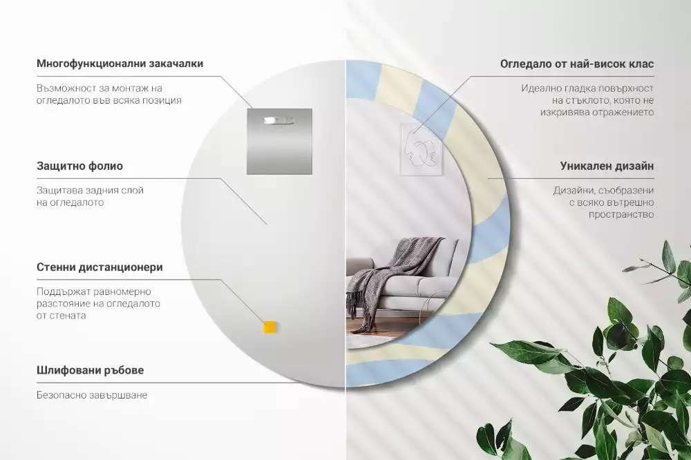 Ronde spiegel met bedrukte lijst Abstracte vorm